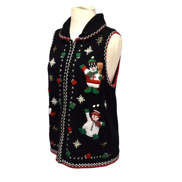 Vintage Bobbie Brooks Christmas Sweater Zip Front Snowmen - Picture 3 of 6
